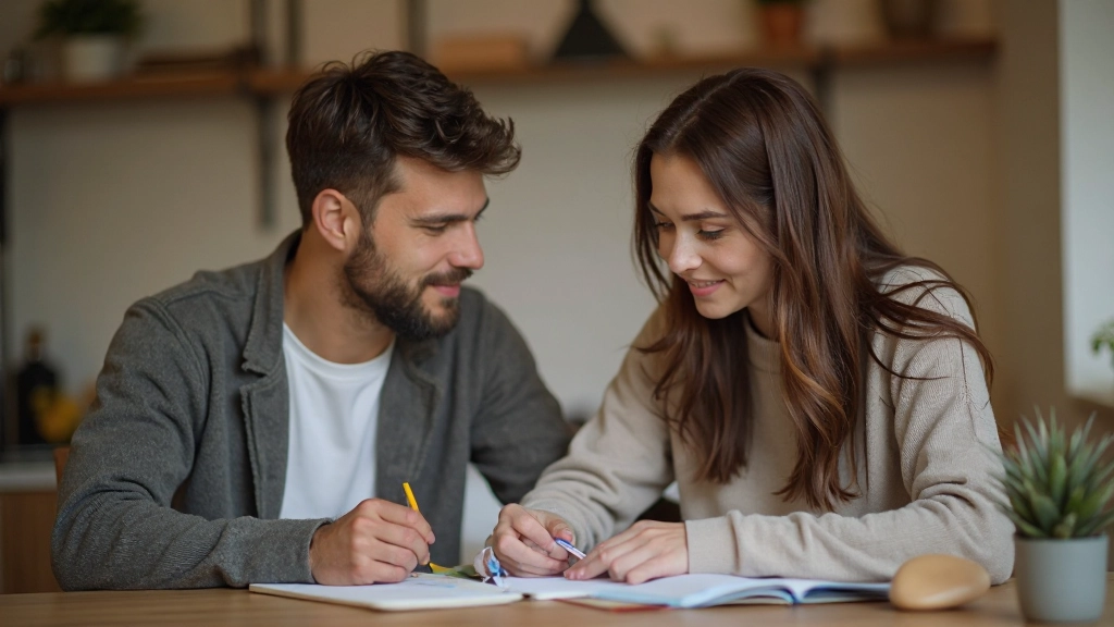 Молодая пара обсуждает семейный бюджет за кухонным столом