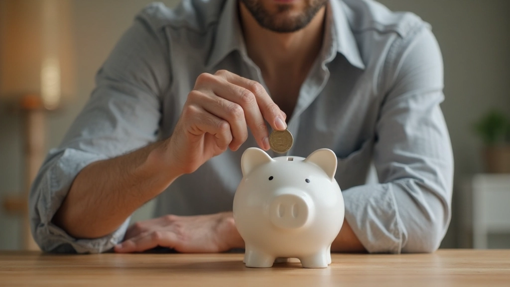 Копилка и монеты на столе, символизирующие накопление средств