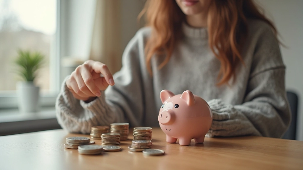 Копилка и монеты на столе, символизирующие накопление средств