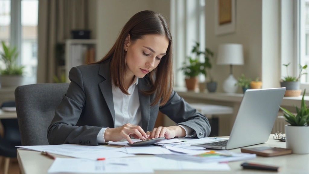 Профессиональный рабочий стол с финансовыми документами и калькулятором